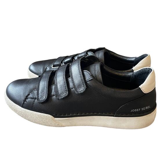 Josef Seibel Womans 8.5 Claire Leather Sneakers Hook & Loop COMFORT Shoes Black - Picture 7 of 10